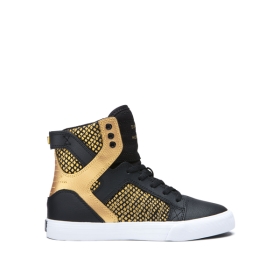 Supra Kids SKYTOP High Top Shoes Black/Gold/Black/white | US-91046